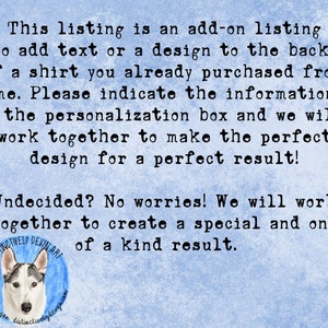 Distinctively Devyn ADD-ON Listing to Add Text or a Design to the Back of a Shirt or Sweatshirt or Hoodie