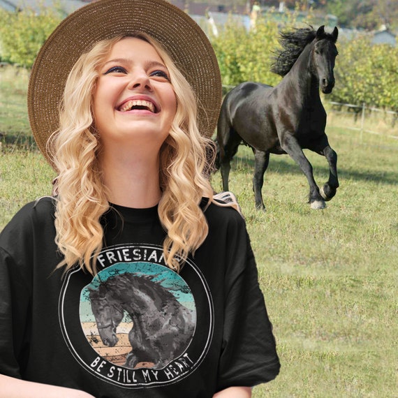 Friesian Horse Lover Shirt Gift Horseback Riding Fun Vintage Retro
