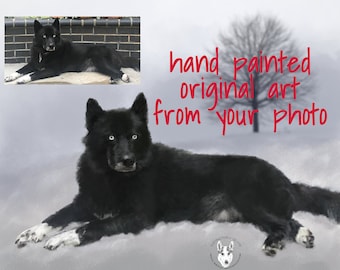 Hand Painted Siberian Husky Snow Dog Portrait From Photo, Custom Dog Painting, Dog Remembrance Gift, Original Painting Personalized, Dog Mom