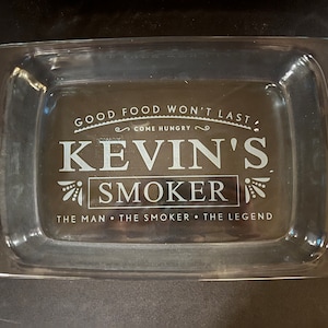 Customizable BBQ, Grill or Smoker Etched Glass Pan With Lid