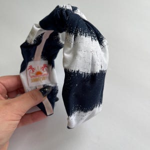 Boho Headband 70s Aesthetic Navy Stripe Turban Knotted Style Headband