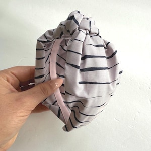 Boho Headband 70s Aesthetic Gray Stripe Floral Turban Knotted Style Headband