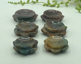 Moss Agate trinket dish/bowl/sphere stand, Crystal sphere stand/dish, red, blue, gold, green moss agate, pick your favourite