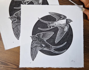 SEKUNDEN – nahezu perfekte Künstlerexemplare des Original-Linoldrucks „Hold Fast“; Papiertest schwarz auf warmweißem Bambuspapier