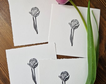 SECONDS -  Misprints of Wood engraving Mini Tulip print, black on warm white paper