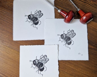 SECONDS - misprints of Bee woodengraving, black on warm white paper