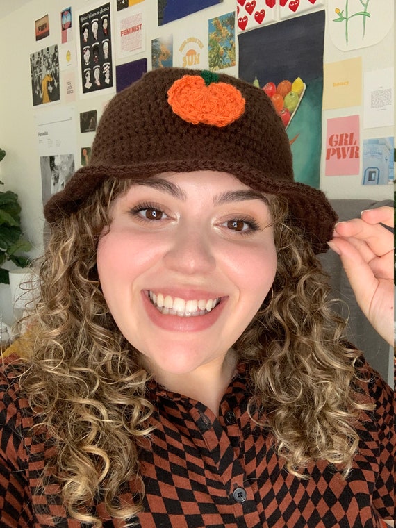 Pumpkin Crochet Bucket Hat Handmade 