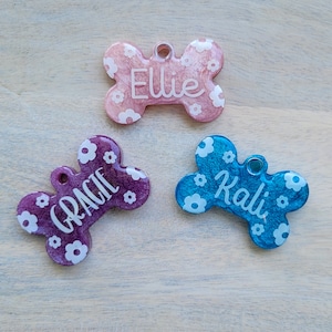 Personalized Dog Tag - Bone Pet tag - Floral pet tag - girl pet tag - Girl dog tag - Pet ID tag - Pet tag for girls - Resin pet tags