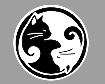 car / fridge magnet  , Cat Life Balance Ying Yang circle (no residue, easy to relocate) (4")