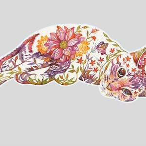 Magnetic Cheerful Floral Cat for car or indoor (no residue, easy to relocate) (2.5&quot; * 6&quot;)