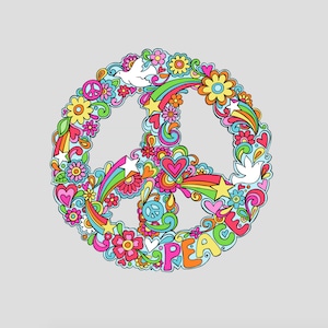 Magnetic Peace Sign Floral Love Heart Rainbow Dove Flowers art (no residue, easy to relocate) - USA CAR MAGNET (4&quot;)