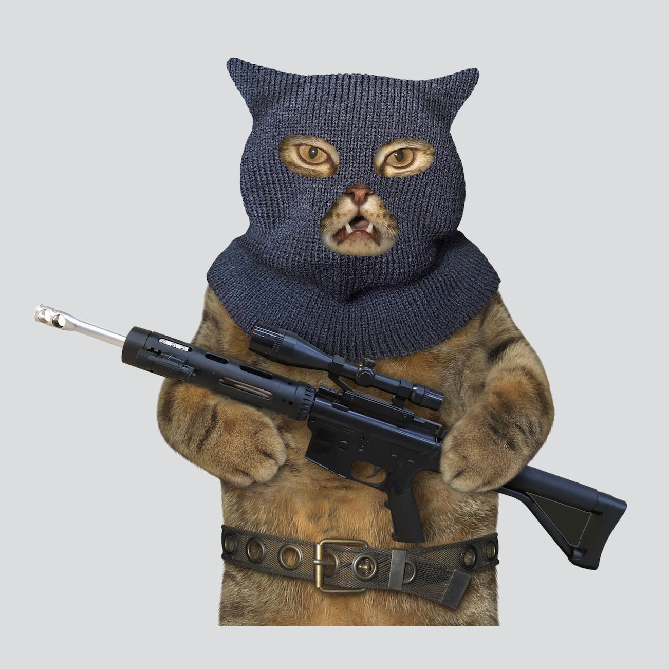 Car / Fridge Magnet, Gangster Cat Wearing Balaclava Mask Holding a
