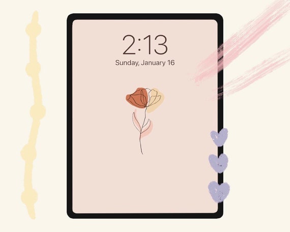 Flower Line Art Wallpaper Aesthetic Simple Ipad Wallpapers Etsy