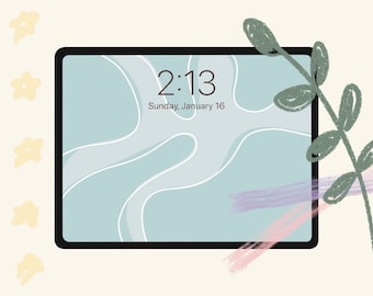 Blu Forme astratte Wallpaper / Estetica Semplice iPad Sfondi / Digital Download Art