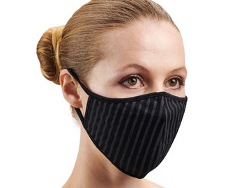 ULTRA SOFT Black & Grey Stripe Face Mask, Adjustable Cotton 2 Layer Face Mask UK, Washable. Tree planted with every purchase.