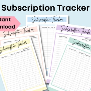 Printable Subscription Tracker 8.5x11 | Instant Download PDF simple budget log, membership list, organization binder sheet, planner pages
