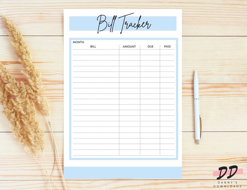 Printable Monthly Bill Tracker 8.5x11 Instant Download PDF | Etsy