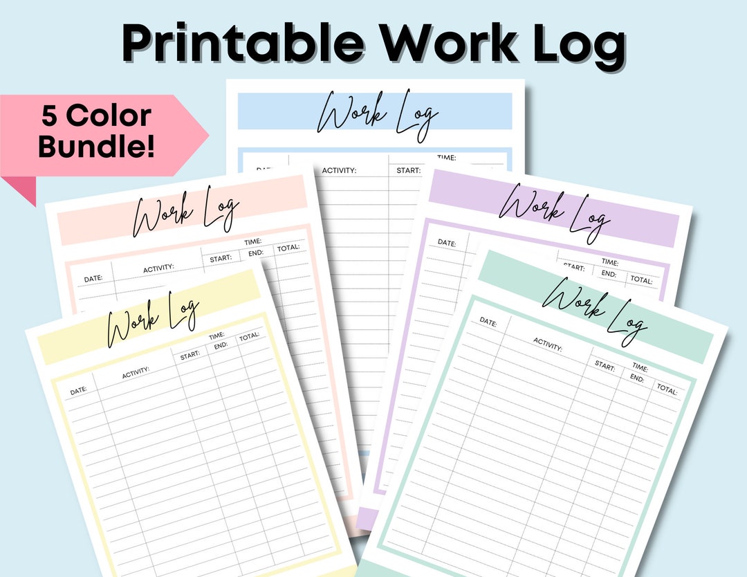 Printable Work Log 8.5x11 | Instant Download PDF Time Tracker ...
