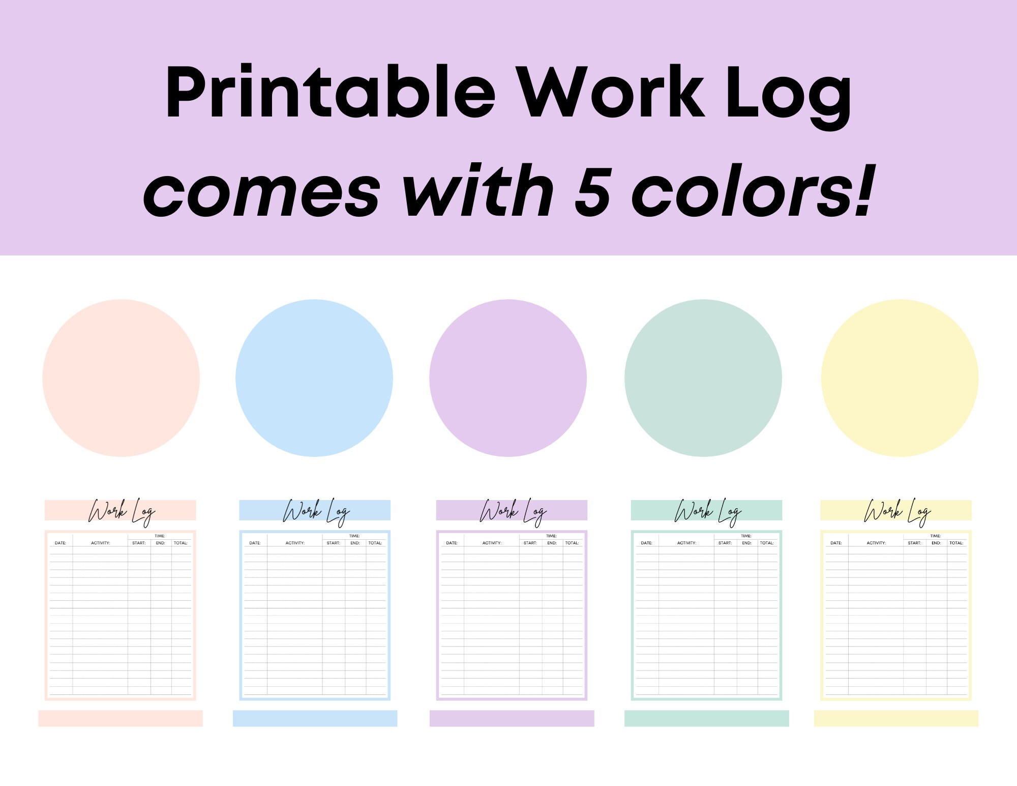 Printable Work Log 8.5x11 | Instant Download PDF Time Tracker ...