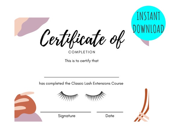 Volume Lash Certificate of Completion Instant Download for Lash