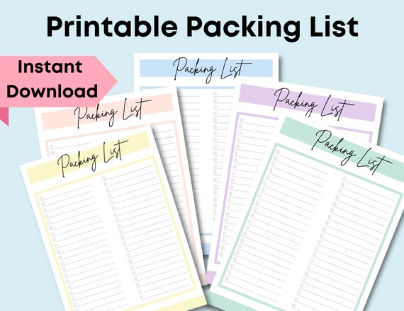 printable packing list 85x11 instant download pdf simple etsy