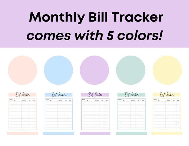 Printable Monthly Bill Tracker 8.5x11 Instant Download PDF | Etsy