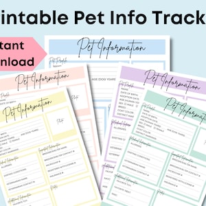 Pet Information Printable Tracker Log 8.5x11 | Instant Download PDF Dog ...