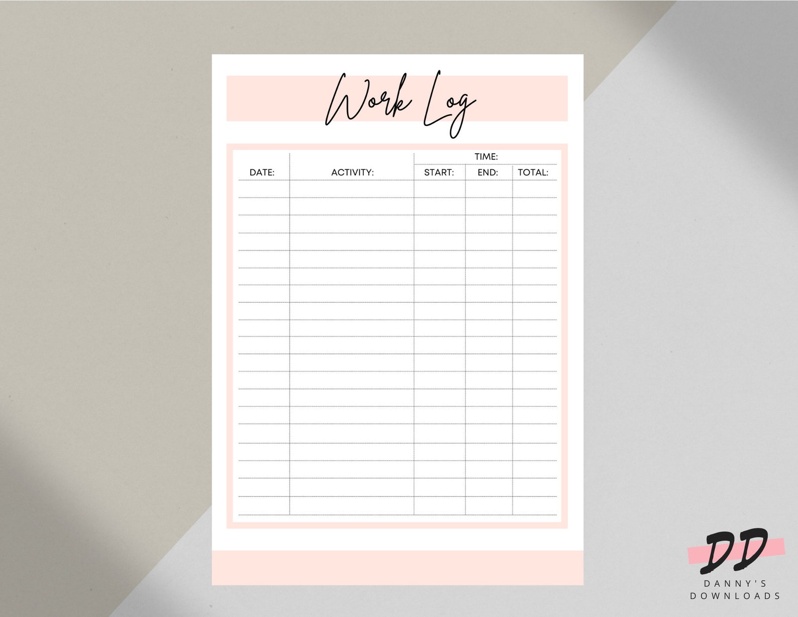 Printable Work Log 8.5x11 Instant Download PDF Time Tracker | Etsy