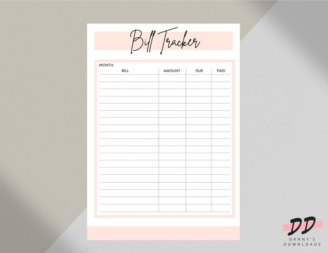 Printable Monthly Bill Tracker 8.5x11 Instant Download PDF - Etsy