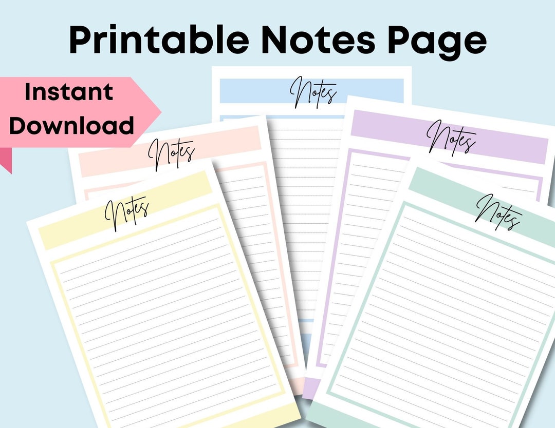 Printable Notes Page 8.5x11 | Instant Download PDF Lined Notes Sheet ...