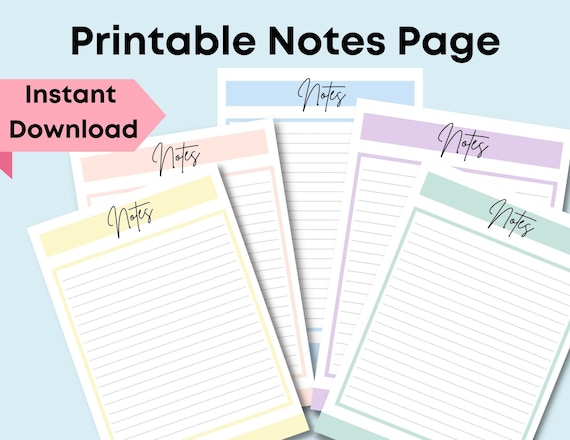 Printable Notes Page 8.5x11 Instant Download PDF Lined Notes - Etsy