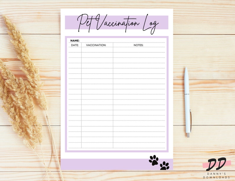Pet Vaccination Log 8.5x11 Instant Download PDF Dog Cat Vet | Etsy