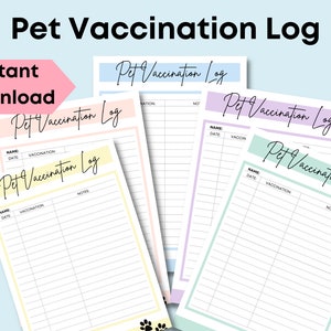 Registro delle vaccinazioni per animali domestici 8.5x11 / Download istantaneo PDF registro dei vaccini veterinari per cani e gatti, registro sulla salute degli animali domestici, foglio di lavoro organizzativo, pagine di pianificazione