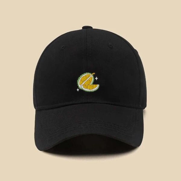 Durian Embroidered Baseball Cap - dad hat, cute, aesthetic, minimalist, asian, fruit, food, funny, boba, kawaii, gift, present