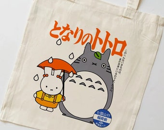 My Neighbors Tote Bag - canvas, reusable, bunny, japanese, ghibli, anime, kawaii, anime, aesthetic, minimalist, cute