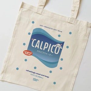 Calpico Tote Bag - canvas, reusable, aesthetic, minimalist, cute, clean, asian drink, calpis, milk, ramune, kawaii, food, snack, merch, gift