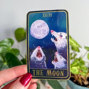 Sticker imperméable feuille d'or carte de tarot possum la lune