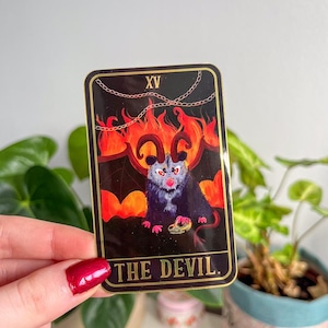 Waterbestendige sticker The Devil Possum Tarotkaart goudfolie