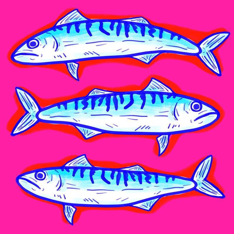 Square Three Mackerels Art Print Etsy