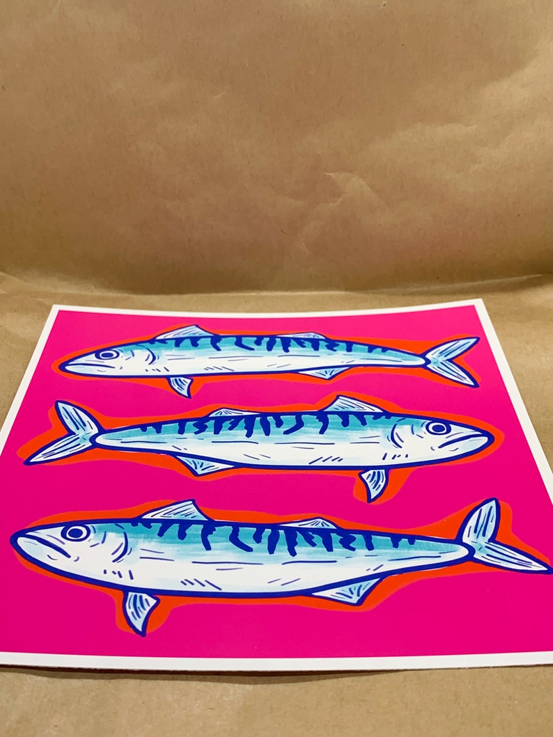 Square Three Mackerels Art Print Etsy