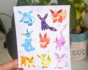 Hoja de pegatinas de Eeveelution, álbum de recortes de estrellas pastel de Pokémon