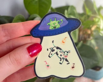 Pegatina impermeable de abducción alienígena que brilla en la oscuridad