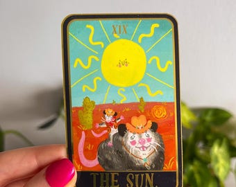 Pegatina impermeable de lámina dorada de la carta del Tarot The Sun Possum