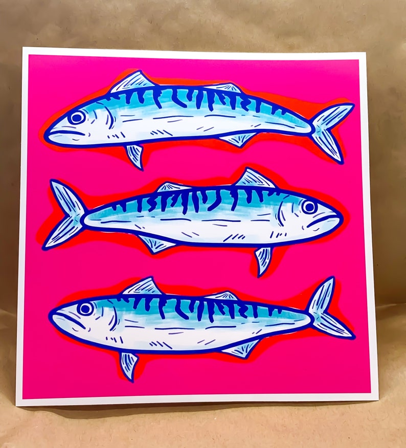 Square Three Mackerels Art Print Etsy