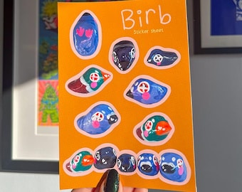 Hoja de pegatinas brillantes de animales de arcilla Birb