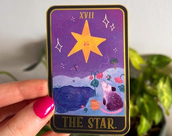 Pegatina impermeable de lámina dorada de la carta del Tarot La Zarza Estelar