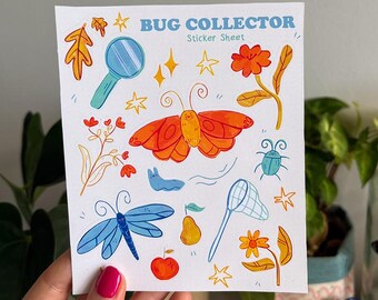 Hoja de pegatinas brillantes para coleccionistas de insectos: polilla, libélula, álbum de recortes