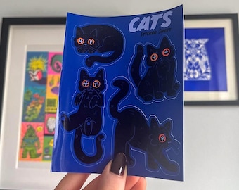 Hoja de pegatinas de gato negro brillante, pegatinas espeluznantes
