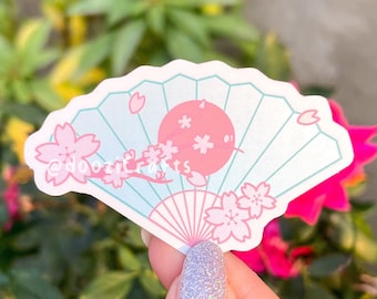Sakura Fan Holographic Sticker | Springtime Die Cut, Weatherproof