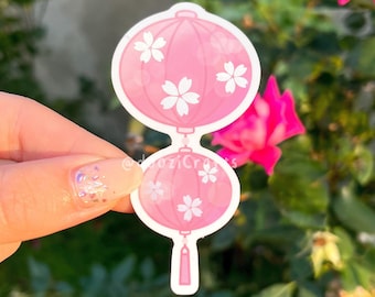 Pink Sakura Lantern Sticker | Holographic, Weatherproof Die Cut